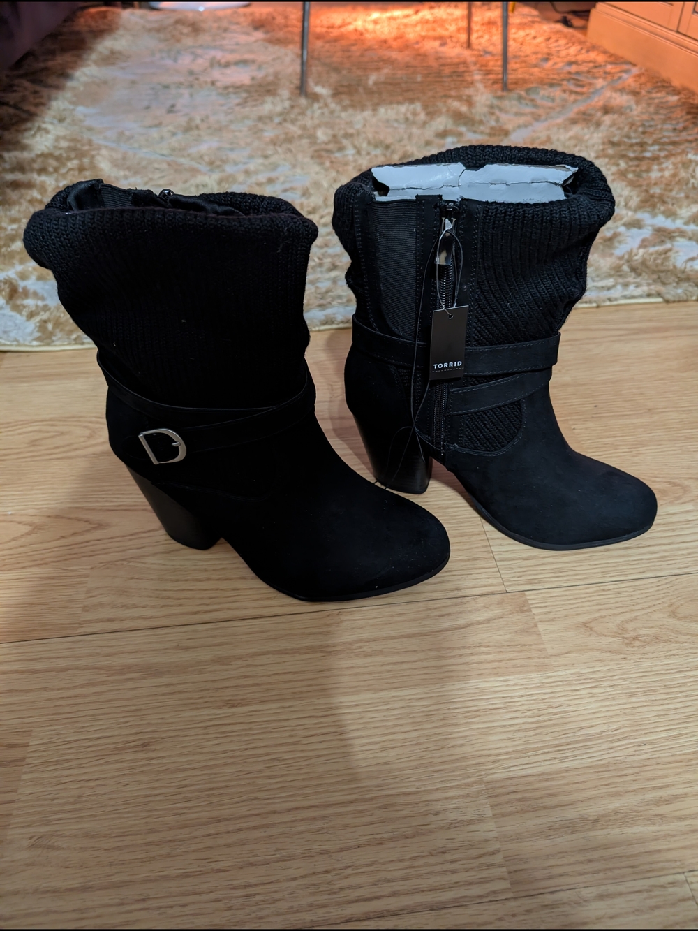 NWT Torrid Black Knit-Cuff Mid-Calf Heeled Boots